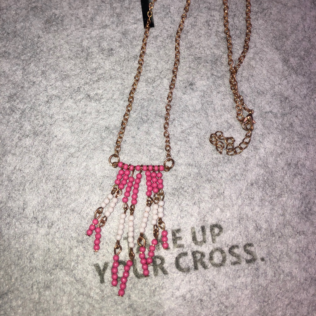 Pink & White Dangle Charm/Pendant Necklace Long